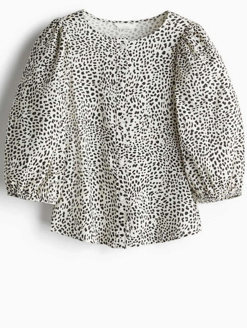 H&M Ivory and Black Puff-Sleeve Button-Front Blouse